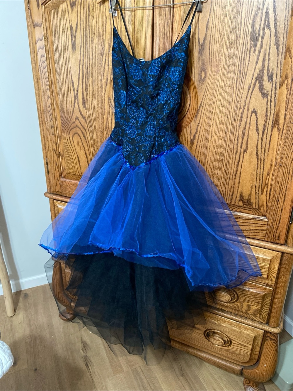 Blue Black Sparkle Tutu Leotard Tulle High-Low Party Dress Dance Girls Large